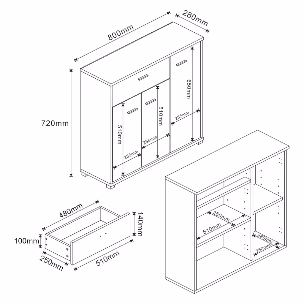 Scarpiera moderna in MDF bianca con ante a battente e cassetti interni L 72 cm, H 80 cm, P 28 cm – 2