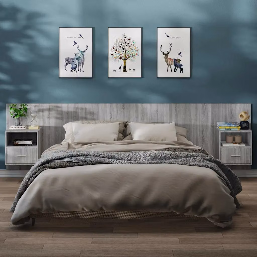 Set di 2 comodini da muro vidaXL in stile moderno, colore Grigio Sonoma, finitura opaca