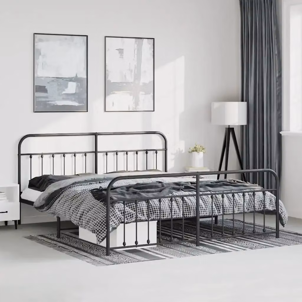 Letto matrimoniale con testiera e pediera in metallo nero L: 198 cm, P: 207 cm – 2