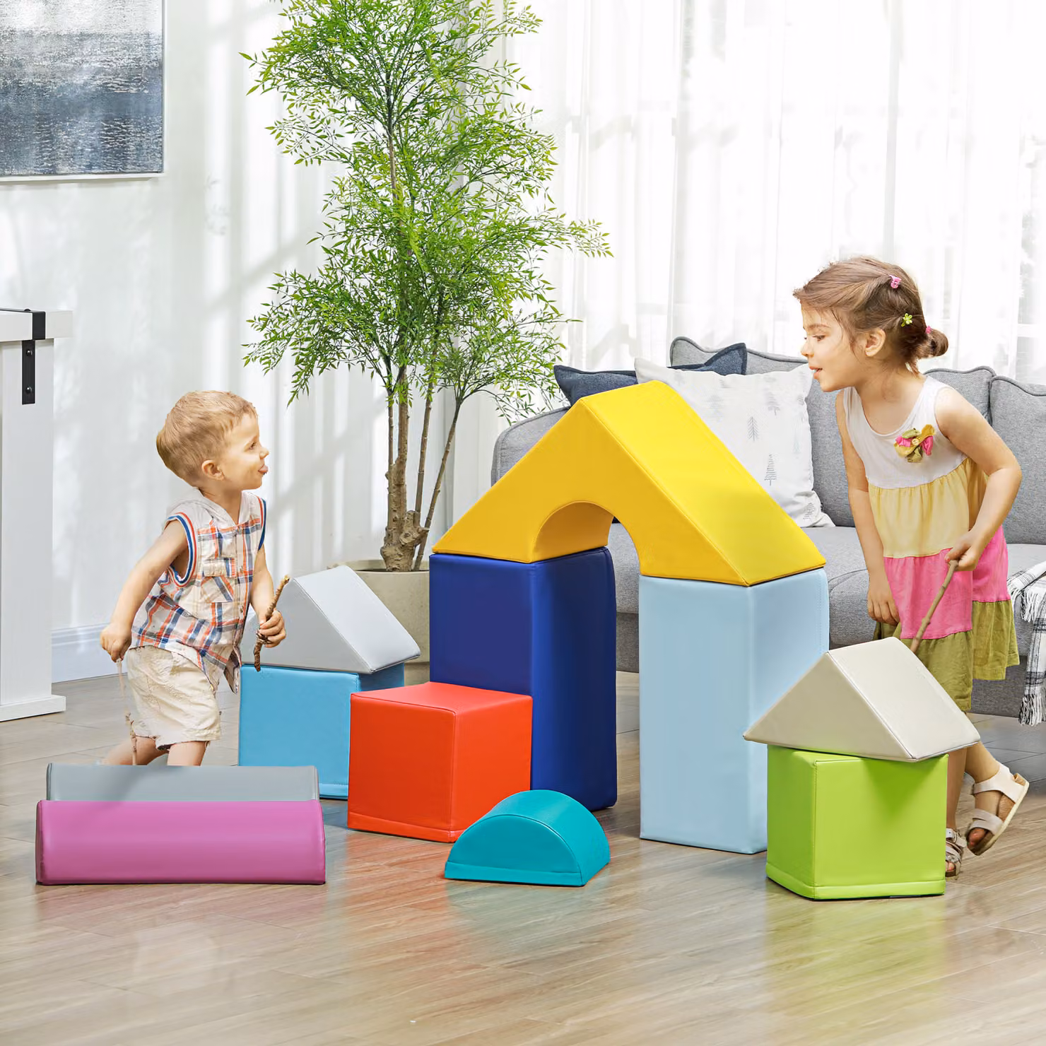 HOMCOM Set di Costruzioni Morbide per Bambini con 11 Forme in Schiuma PU ed EPE Multicolore – 2