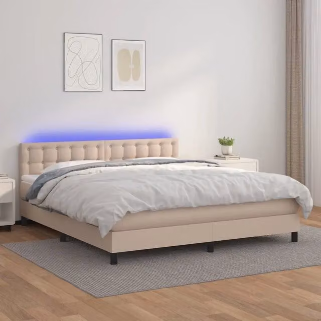 Letto con contenitore a molle e illuminazione LED vidaXL, colore Cappuccino, L/P: 180 x 200 cm – 1