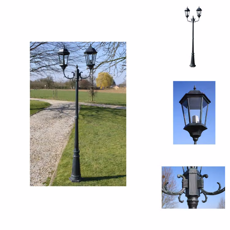 vidaXL Lanterna da giardino a 2 fiamme 230 cm verde scuro/nero alluminio - Illuminazione per esterni