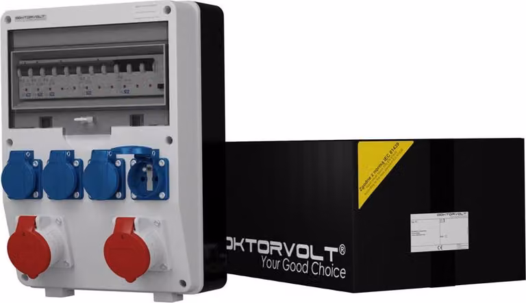 Distributore di corrente da cantiere con fusibili TD-S/FI 2x16A 4x230V Prese Mennekes Doktorvolt