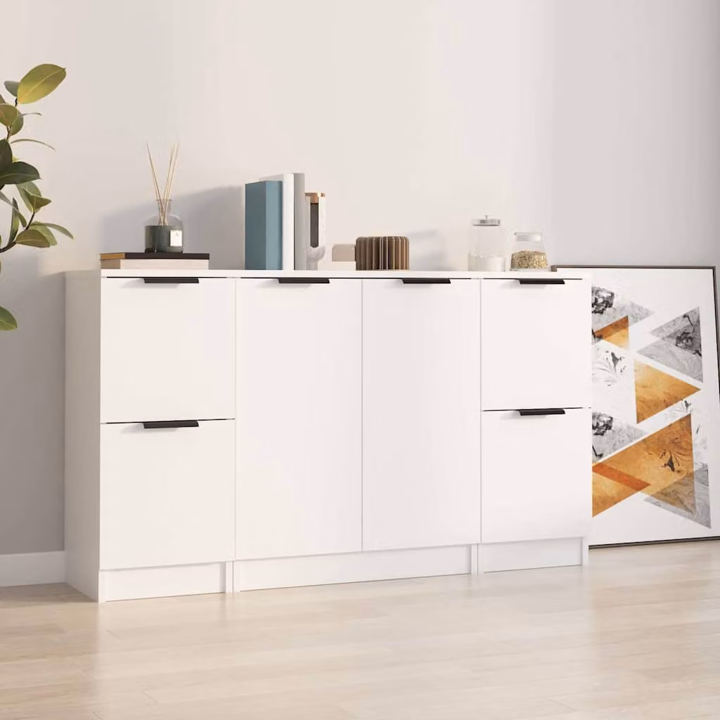 Set di 3 credenze vidaXL bianche in legno multistrato e MDF per sala da pranzo, modello minimalista da parete