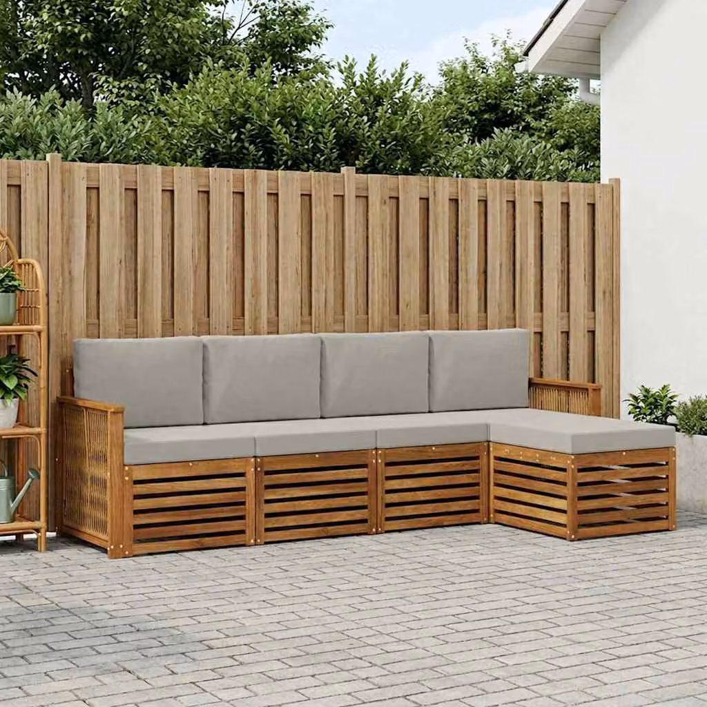 Set di divani da esterno vidaXL a forma di L in legno di acacia con cuscini, beige e grigio