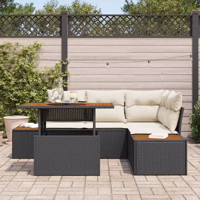 Set Divano da Giardino 5 pz Nero e Beige 3350064