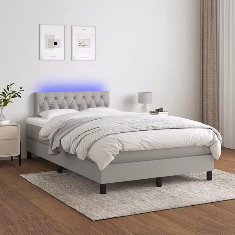 Letto Ibrido con Materasso e Illuminazione LED vidaXL, Grigio Chiaro, L/P/H: 120 x 200 cm