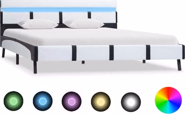 The Living Store Struttura letto con LED in ecopelle bianca 140x200 cm