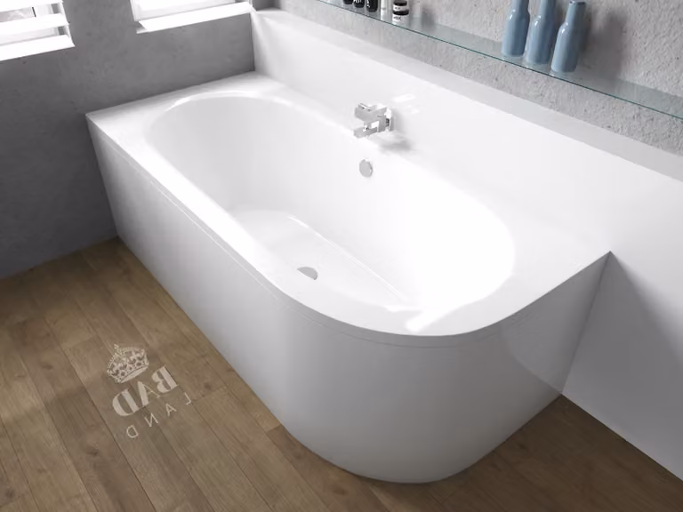 Vasca da bagno angolare 170x75 sinistra con grembiule in acrilico, set di scarico e piedini GRATIS | set completo 4in1 originale sifone per vasca da bagno in acrilico | BADLAND AVITA