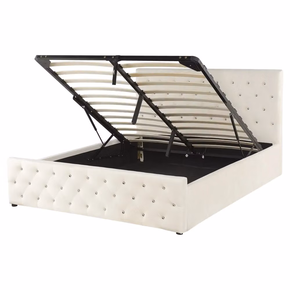 Letto Moderno Beliani con Contenitore in Velluto Beige L/P/H: 160 x 200 x 171 cm – 2