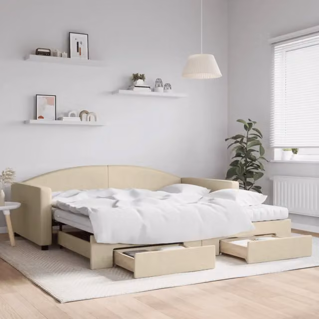 Divano Letto Estraibile con Cassetti vidaXL in Tessuto Beige L/P/H: 223 x 100 x 75 cm – 1