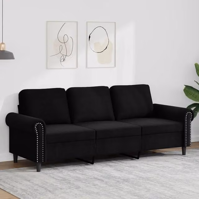 Divano a 3 Posti-Sofa 3 Posti Nero 180 cm in Velluto 473242