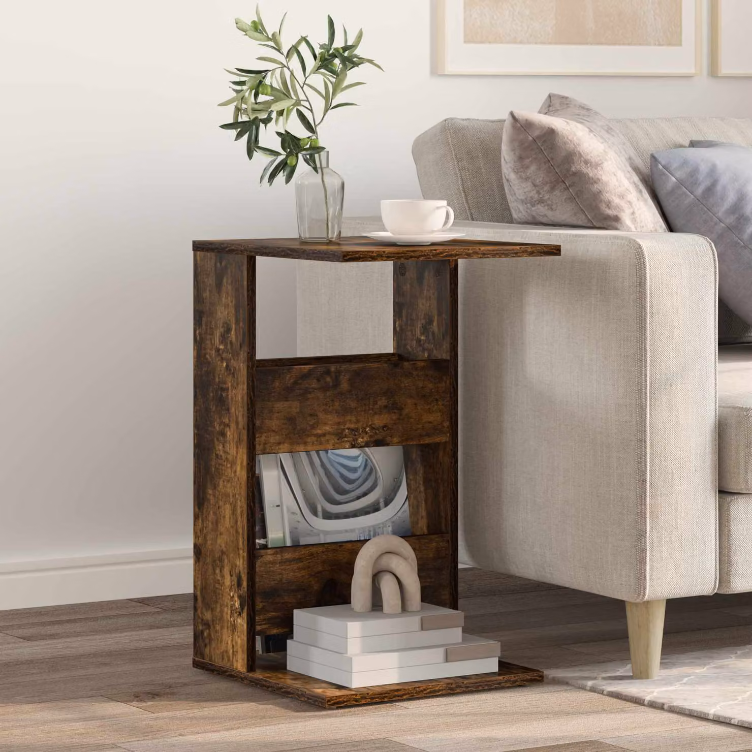 vidaXL Tavolo laterale moderno in rovere fumo marrone L/P/H: 40 x 35 x 60,5 cm