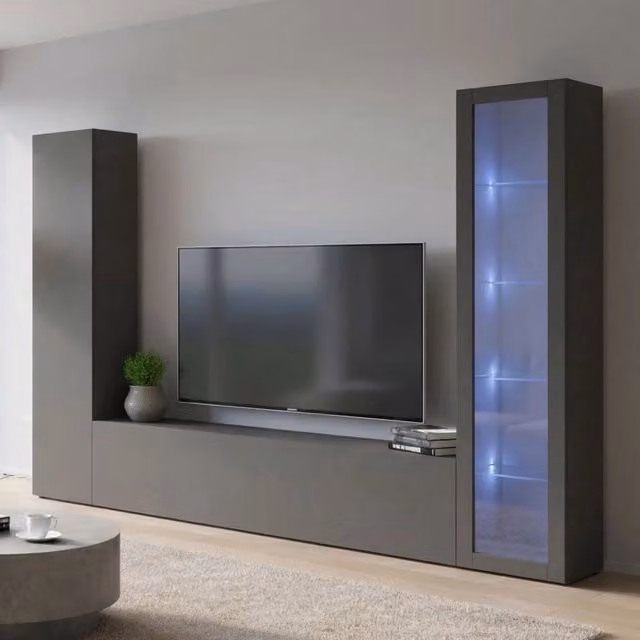 Parete Attrezzata Mobile Soggiorno Felicina DMORA Nero Antracite L: 260 cm, P: 30 cm, H: 180 cm – 1