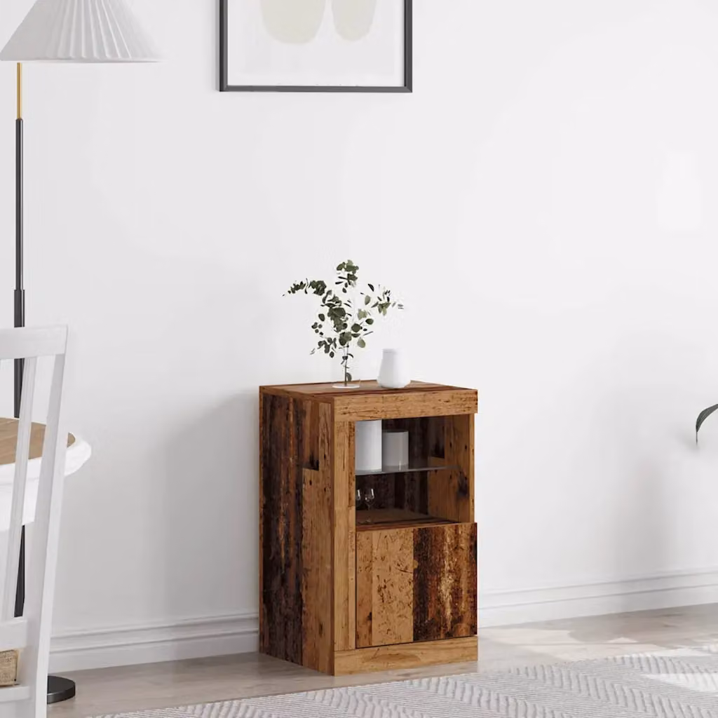 Madia vidaXL con illuminazione LED in legno vecchio e vetro, colore marrone, L 41 cm x P 37 cm x H 67 cm