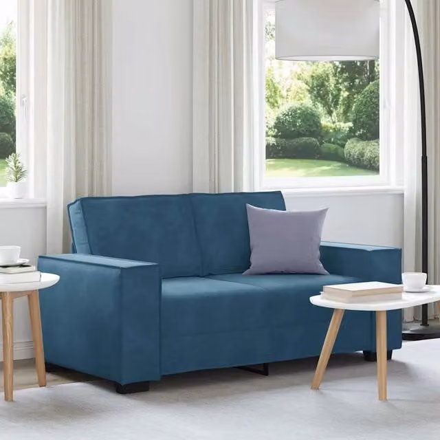 Divano a 2 posti moderno vidaXL in velluto blu con struttura in legno e metallo L: 160 cm, P: 78 cm, H: 84 cm