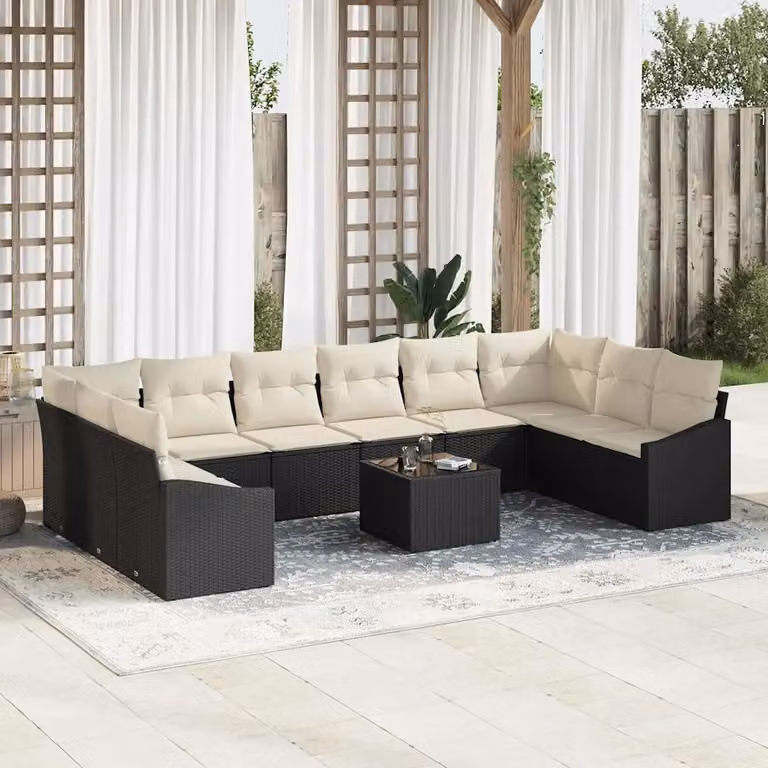 Set Divano da Giardino a Forma di U vidaXL in Polyrattan Marrone e Beige con Cuscini e Tavolino da Esterno