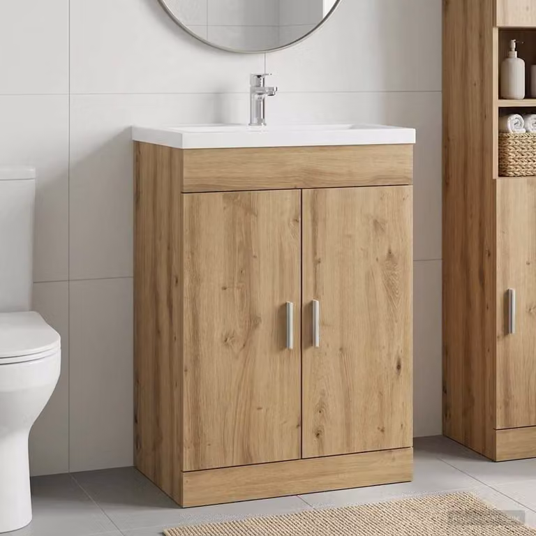 Mobiletto da bagno moderno vidaXL in legno marrone con ante a battente