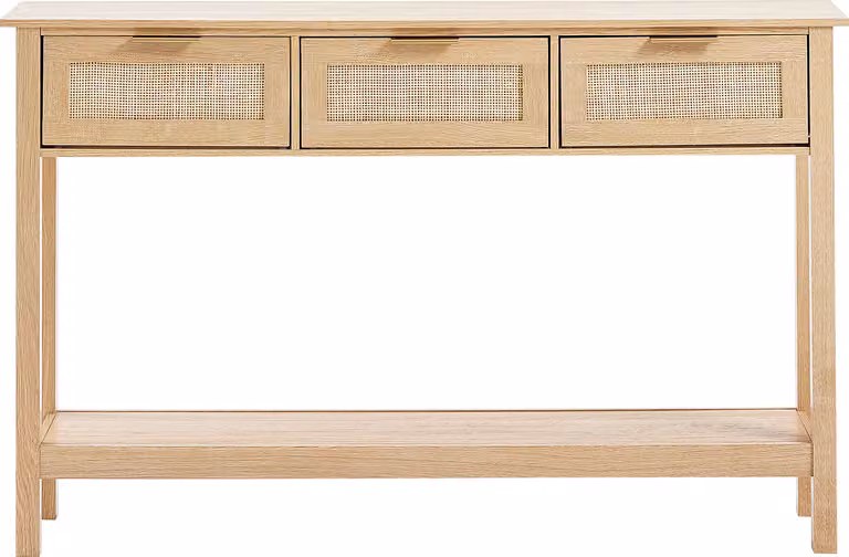SucceBuy consolle in rattan con 3 cassetti, anta scorrevole in rattan, tavolino da ingresso per soggiorno, studio, parete TV, materiale ecologico, costruzione robusta