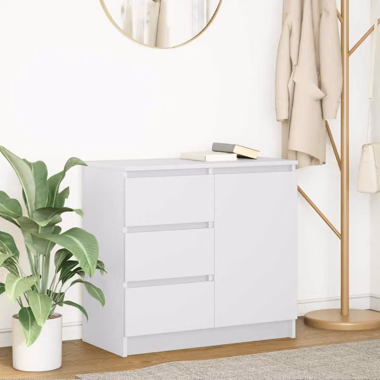 vidaXL Credenza con Cassetto Bianca in Legno Multistrato e MDF, Design Minimalista, L 71 cm x P 35 cm x H 65 cm