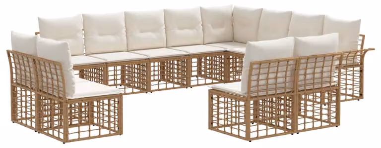 Set di divani da esterno 12 pcs Naturale e Bianco Crema
