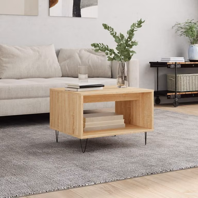 vidaXL Tavolino da Salotto Moderno in Legno e Metallo, Colore Rovere e Marrone, L/P/H: 60 x 50 x 40 cm