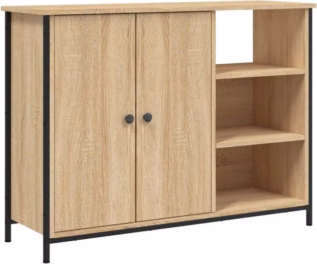 Buffet credenza con cassettiera in legno ingegnerizzato e metallo, colore rovere Sonoma marrone, L 100 x P 33 x H 75 cm