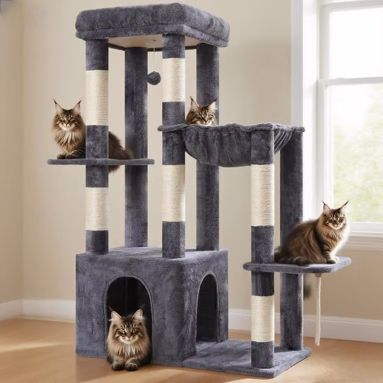 Katzenbaum da 120 cm, grande tiragraffi con base XL, rivestito in peluche e dotato di amaca, ideale per gatti adulti