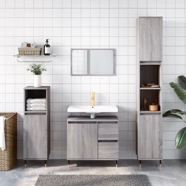 Armadietto da bagno vidaXL in stile industriale, colore grigio, con ante a battente e ripiani interni, L/P/H: 30 x 30 x 190 cm
