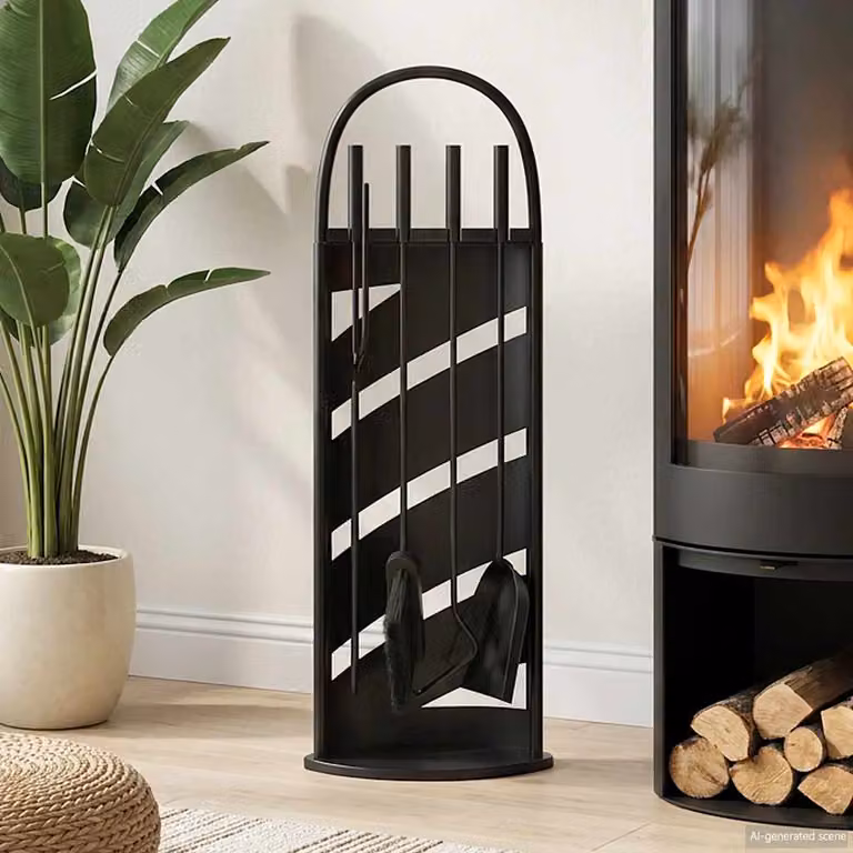 Set di 5 attrezzi per camino vidaXL in acciaio nero, H: 66 cm, L: 23 cm, P: 15 cm