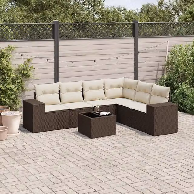 Set Divani da Giardino 7 pz con Cuscini Marrone in Polyrattan 3254960