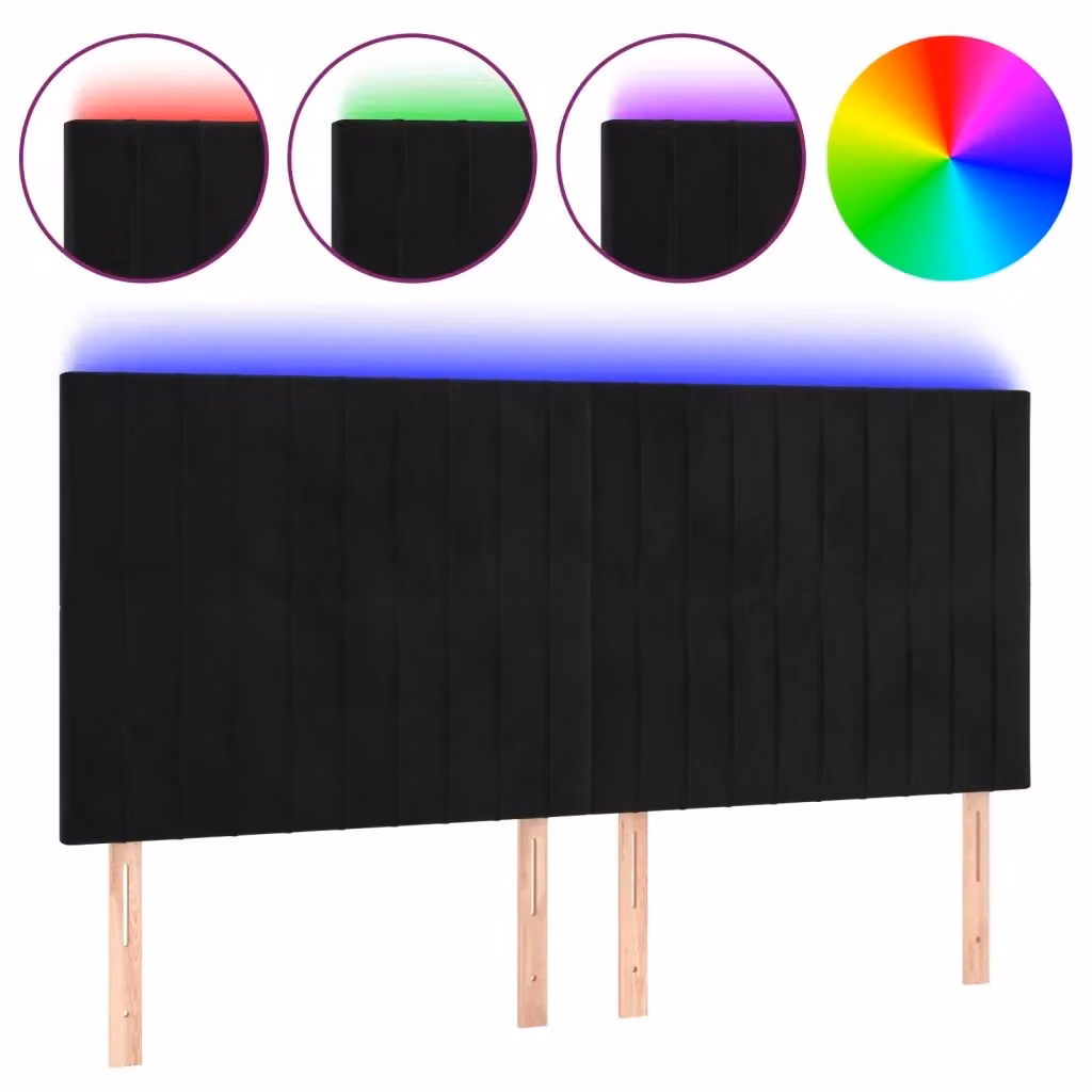Testiera con LED e porta USB vidaXL in velluto nero, L: 180 cm, P: 5 cm, H: 118-128 cm – 2