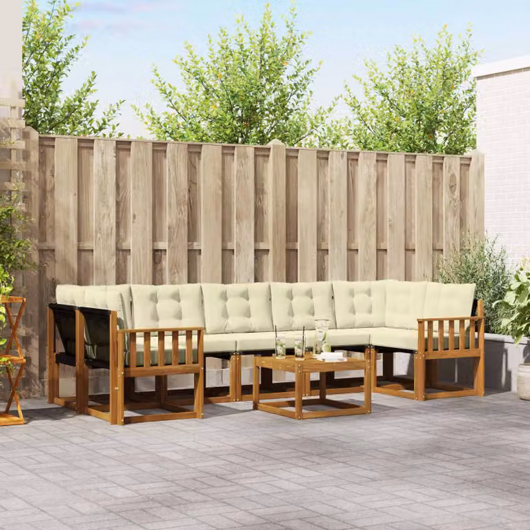Set di divani da esterno vidaXL 8 pezzi in legno di acacia con cuscini beige e marrone per giardino e terrazza