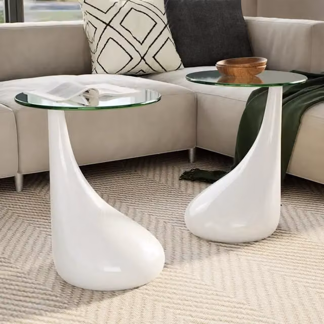 Set di 2 tavolini da salotto vidaXL con ripiano rotondo in vetro bianco lucido – 1
