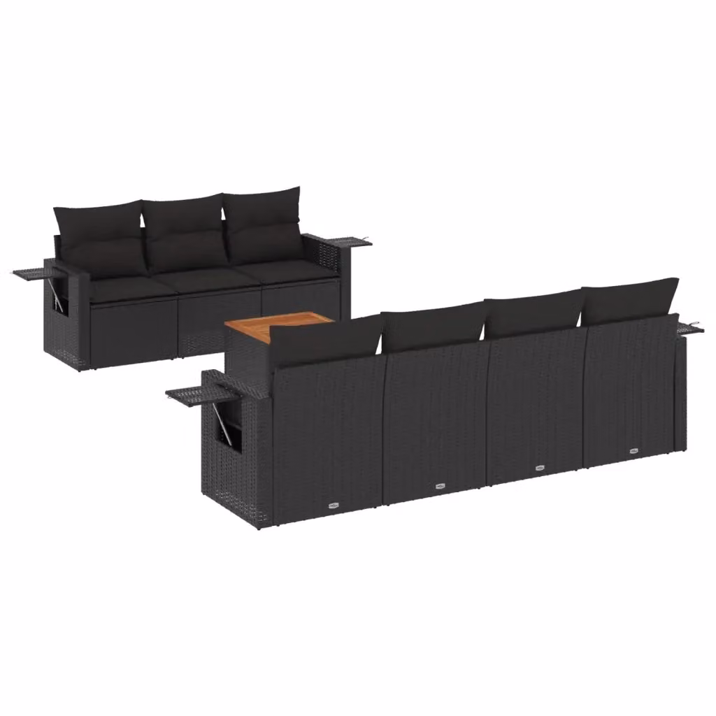 Set Divani da Giardino vidaXL in Polyrattan Nero con 8 Cuscini e Tavolino da Esterno – 2
