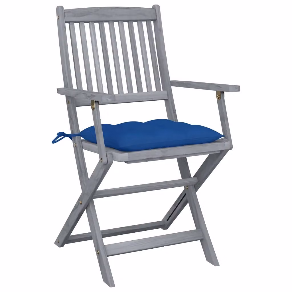 Set di 4 sedie pieghevoli vidaXL in legno di acacia con cuscini in tessuto resistente ai raggi UV per giardino e terrazzo