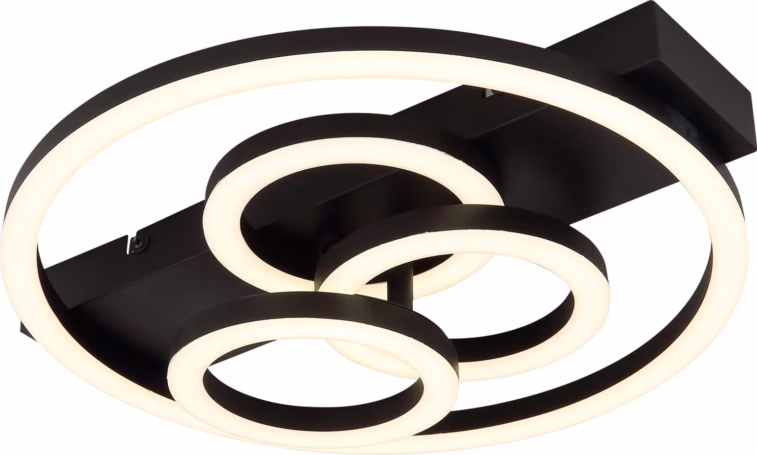 Lampada da soffitto Globo, metallo nero opaco, plastica nera opaca, acrilico opale, dimmerabile, con più livelli di intensità tramite interruttore a muro, colori regolabili, funzione di memoria, luce notturna, timer, telecomando, batterie incluse (2 x AAA