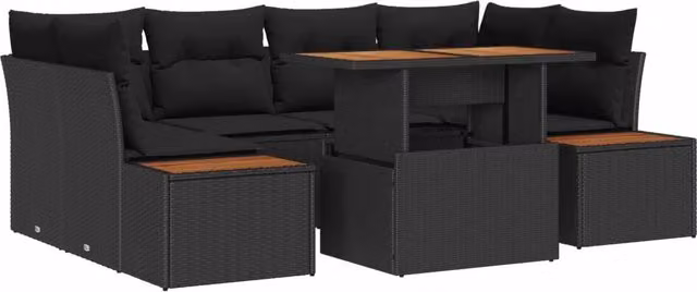 Set Divano da Giardino 9 pz Nero e Marrone 3350035
