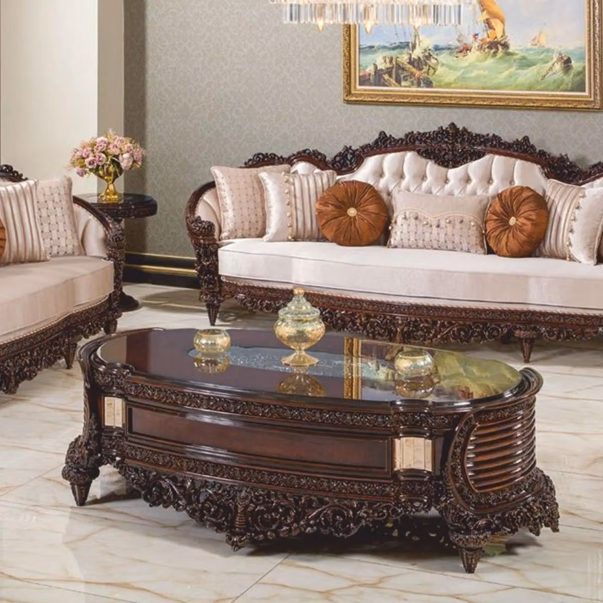Tavolino da caffè in stile barocco "Casa Padrino", lussuoso, color marrone scuro/oro, 180 cm - Tavolino da salotto in stile barocco, elegante e decorativo - Arredamento da soggiorno in stile barocco