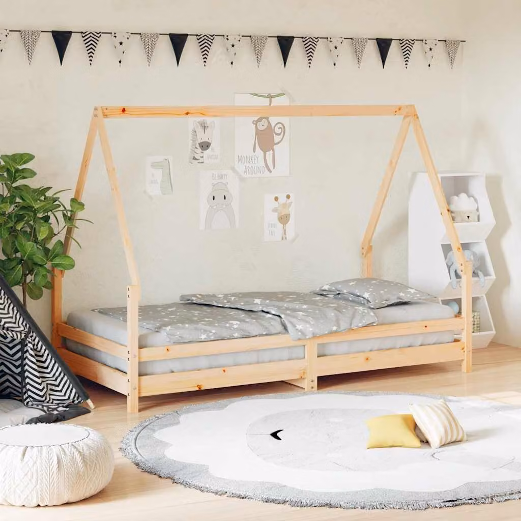 vidaXL Giroletto per Bambini in Legno Massello di Pino Rustico, L/P/H: 195.5 x 90 x 95.5 cm