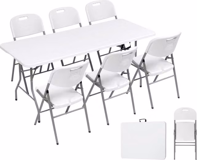 Set da giardino con tavolo rettangolare e 6 sedie pieghevoli Il Gruppone Passione Casa in acciaio verniciato bianco