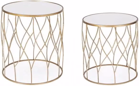Set di 2 tavolini Elenor GIORDANOSHOP bianchi con piano in vetro lucido e struttura in metallo per soggiorno