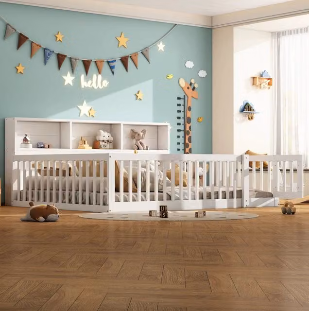 Daybed per bambini con sponde di sicurezza e vano laterale, bianco, L/P/H: 140 x 200 cm – 1