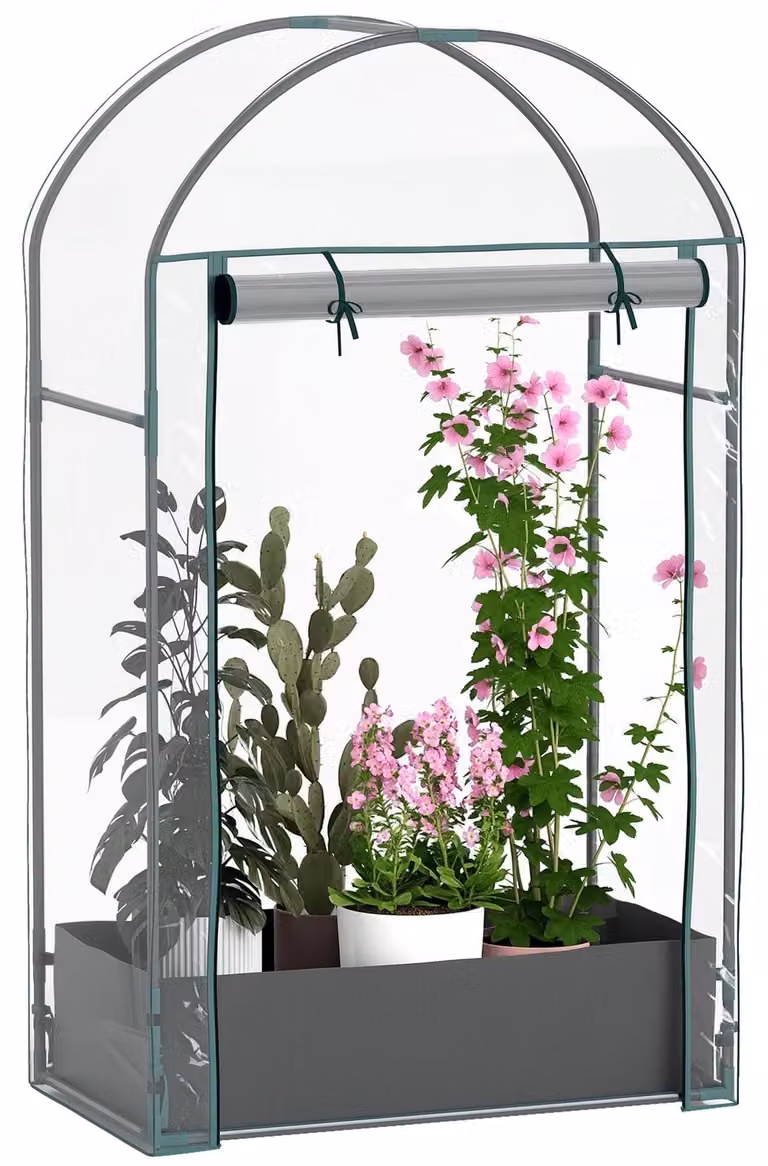 Mini serra da balcone, rivestimento in plastica rinforzata, porta a rullo, colore verde militare