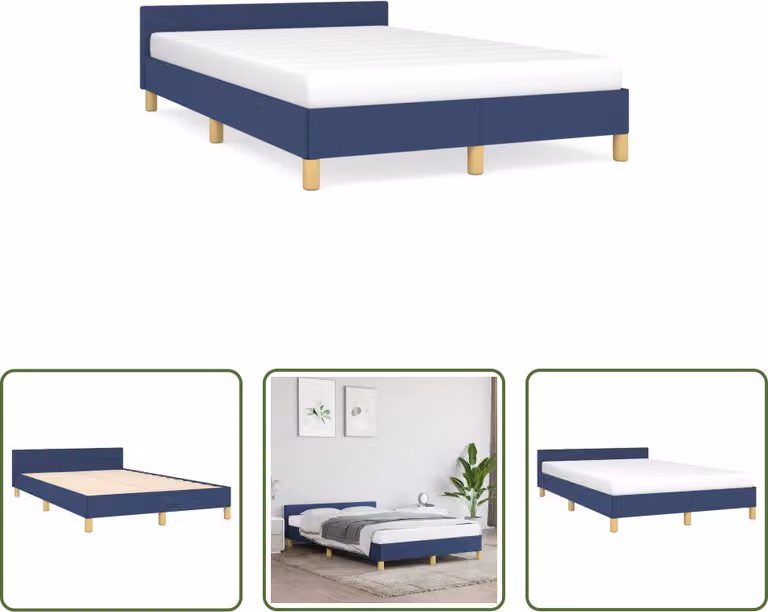 The Living Store Struttura letto con testiera blu 120x190 cm in tessuto