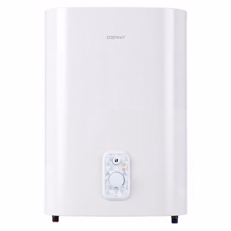 Scaldabagno elettrico Costway bianco con doppio serbatoio da 25 l, installazione verticale o orizzontale, L: 43,5 cm, P: 26 cm, H: 63,5 cm