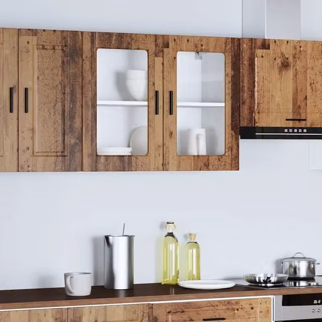 Pensile da cucina Design Mania in legno e vetro con ante in vetro color marrone stile rustico L 80 cm x H 60 cm x P 31 cm – 1