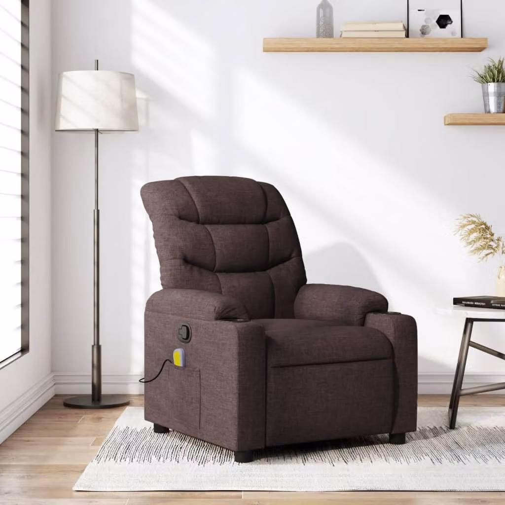 vidaXL Poltrona Reclinabile Relax in Tessuto Marrone con Braccioli e Struttura in Metallo e Legno