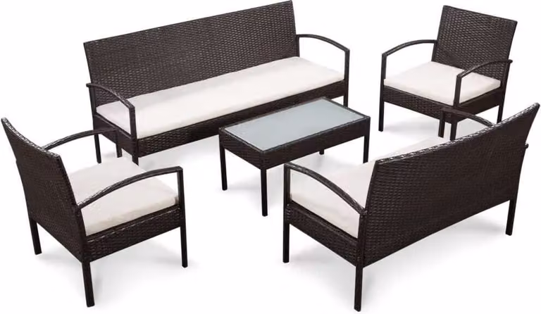 Maison Exclusive - Set da giardino da 5 pezzi con cuscini in polyrattan marrone