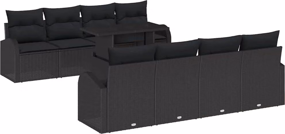 Set Divano da Giardino con cuscino 7 pcs Nero Poly Rattan